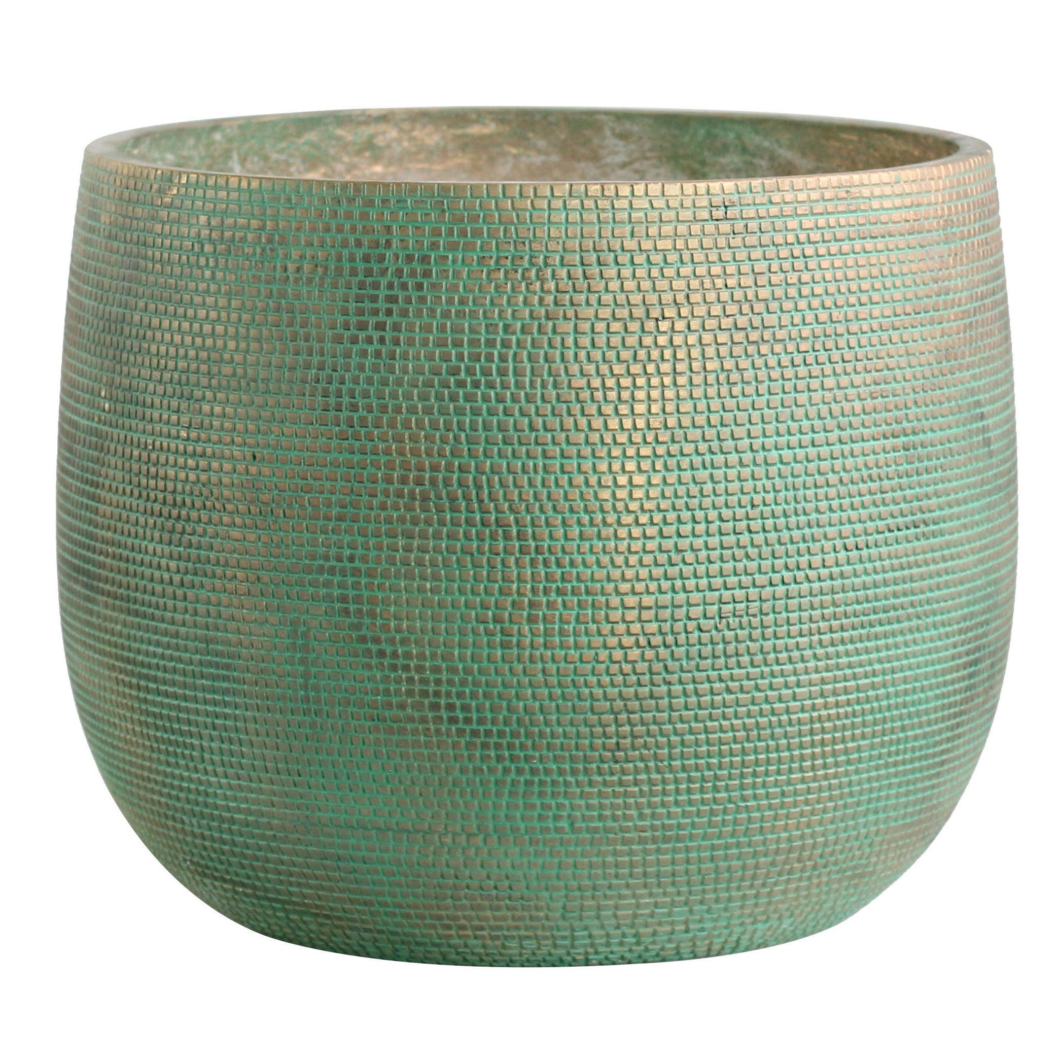 Olly & Rose Extra Large Plant Pot Patterned - Bali Teal Green Gold Garden Planter - XL Flower Pot  - 40cm