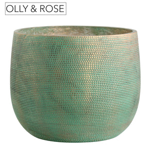 Olly & Rose Extra Large Plant Pot Patterned - Bali Teal Green Gold Garden Planter - XL Flower Pot  - 40cm