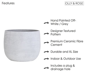 Olly & Rose Extra Large Plant Pot Patterned - Barcelona Off White Garden Planter - XL Flower Pot  - 40cm