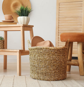 Olly & Rose Large Set 2 Premium Woven Seagrass Handmade Storage Baskets 45 and 40cm Diameter Large Baskets