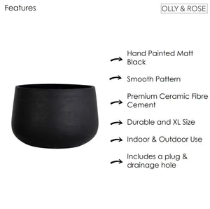 Olly & Rose Extra Large Plant Pot - Black Garden Planter - XL Flower Pot  - 46 cm 18 inch