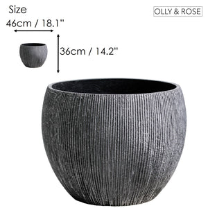 Olly & Rose Extra Large Plant Pot - Charcoal Garden Planter - Distressed Patterned XL Flower Pot  - 46cm