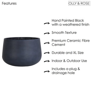 Olly & Rose Extra Large Plant Pot - Black White Wash Garden Planter - XL Flower Pot  - 46 cm 18 inch