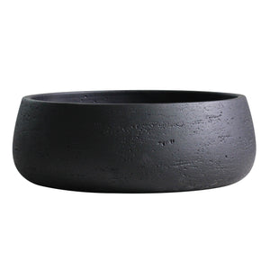 Copenhagen Large Planter Bowl - Matt Black Ceramic Cement Textured Shallow Plant Pot