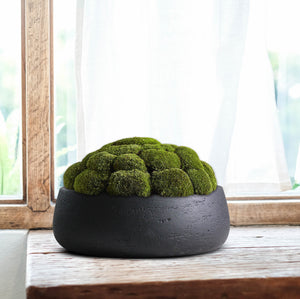 Copenhagen Large Planter Bowl - Matt Black Ceramic Cement Textured Shallow Plant Pot