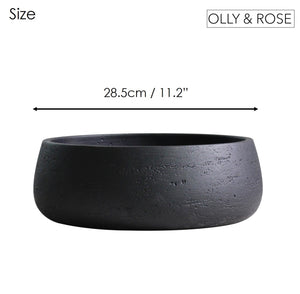 Copenhagen Large Planter Bowl - Matt Black Ceramic Cement Textured Shallow Plant Pot