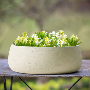 Copenhagen Large Planter Bowl - Off-White Cream Ceramic Cement Textured Shallow Plant Pot