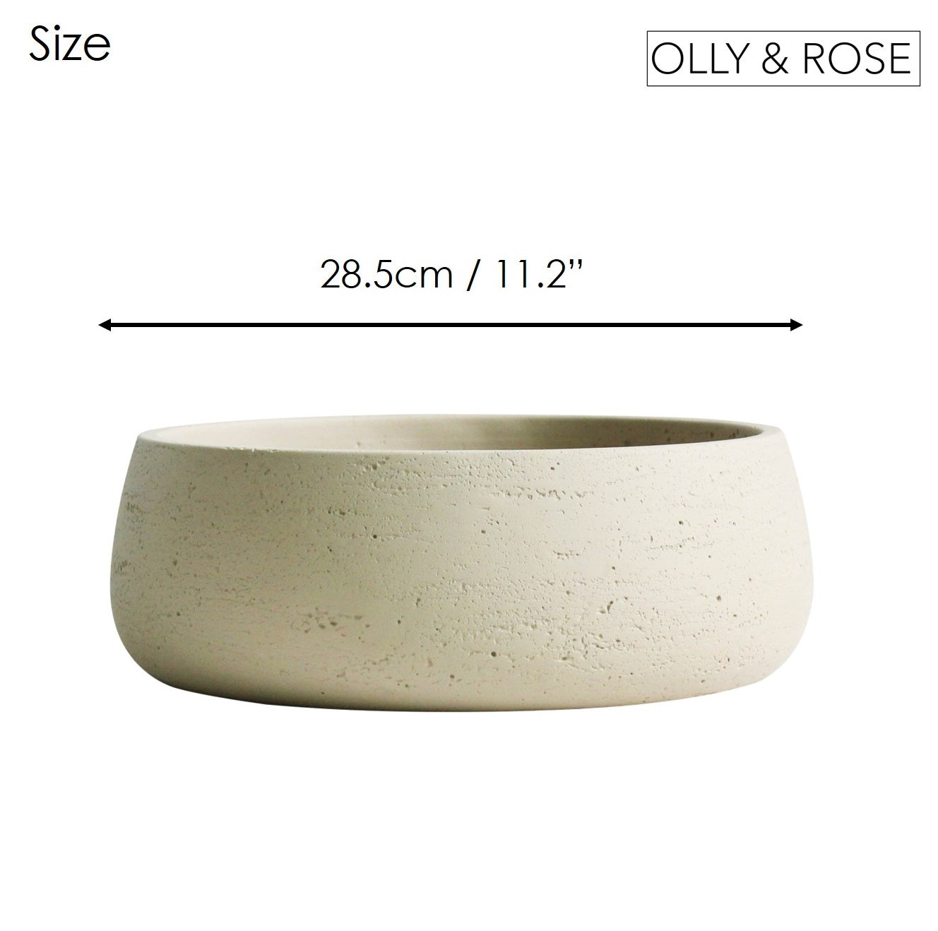 Copenhagen Large Planter Bowl - Off-White Cream Ceramic Cement Textured Shallow Plant Pot