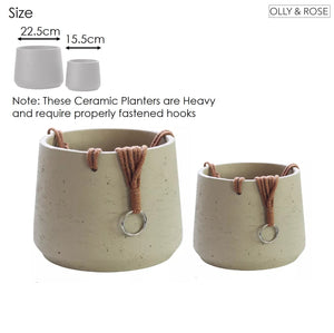 Copenhagen Copenhagen Off White Ceramic Hanging Plant Pot Set of 2 - Includes Hanging Rope