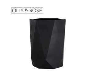 Olly & Rose Extra Large Plant Pot Geometric - Black Garden Planter - XL Flower Pot  - H 45cm D 34cm