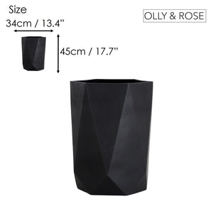 Olly & Rose Extra Large Plant Pot Geometric - Black Garden Planter - XL Flower Pot  - H 45cm D 34cm