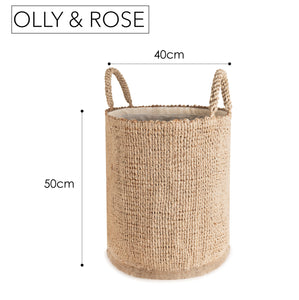 Olly & Rose Large Premium Woven Jute Handmade Storage and Laundry Basket with Liner 40cm x 50cm Large Baskets