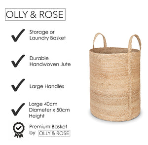 Olly & Rose Large Premium Woven Jute Handmade Storage Baskets 40cm x 50cm Large Baskets