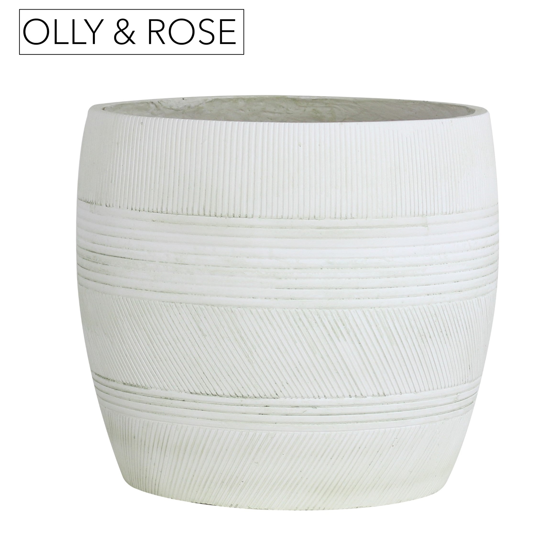 Olly & Rose Extra Large Plant Pot Patterned - Aged Off White Garden Planter - XL Flower Pot  - H 50cm D 44cm