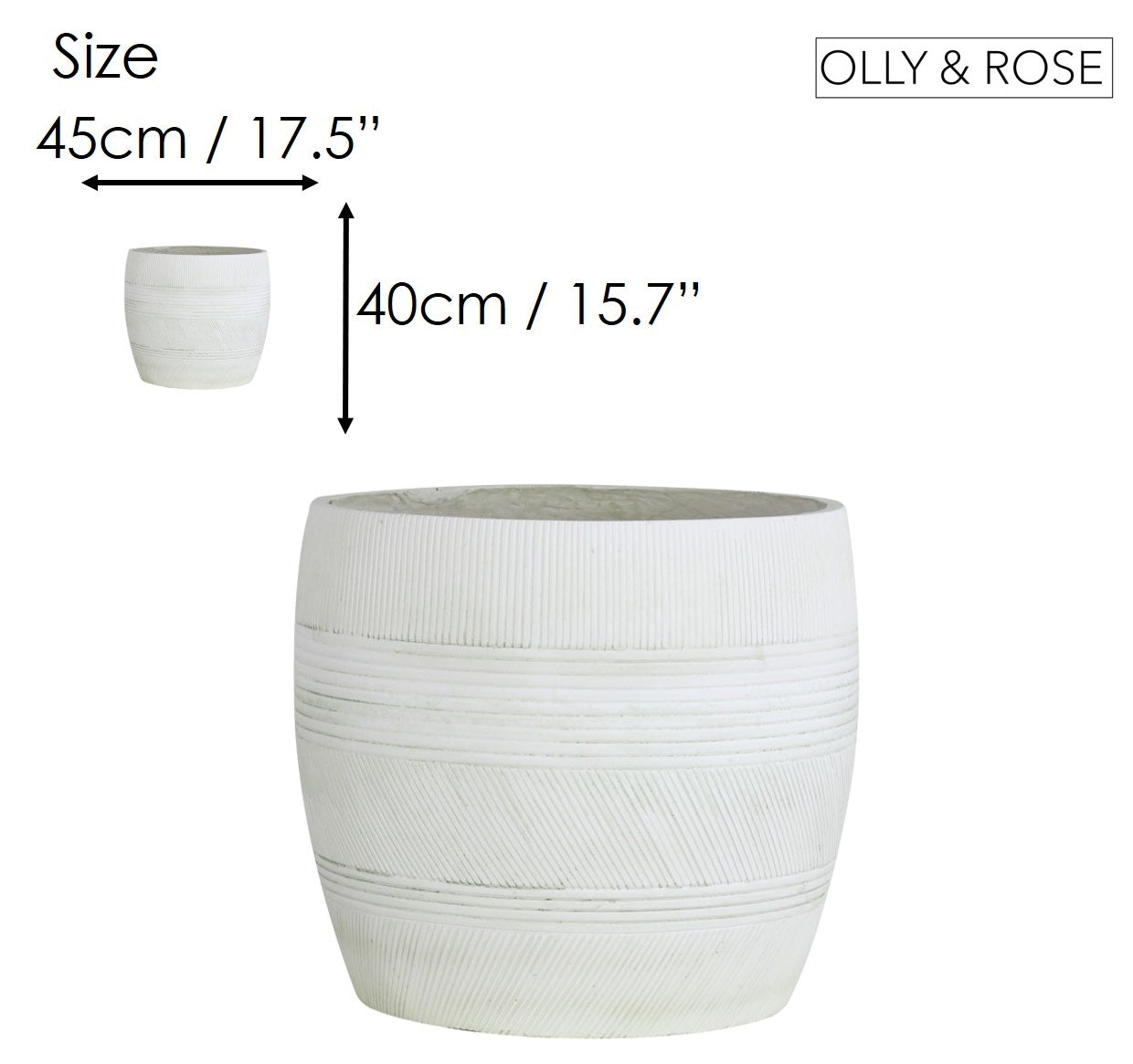 Olly & Rose Extra Large Plant Pot Patterned - Aged Off White Garden Planter - XL Flower Pot  - H 50cm D 44cm