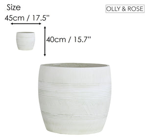 Olly & Rose Extra Large Plant Pot Patterned - Aged Off White Garden Planter - XL Flower Pot  - H 50cm D 44cm