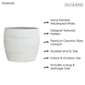 Olly & Rose Extra Large Plant Pot Patterned - Aged Off White Garden Planter - XL Flower Pot  - H 50cm D 44cm