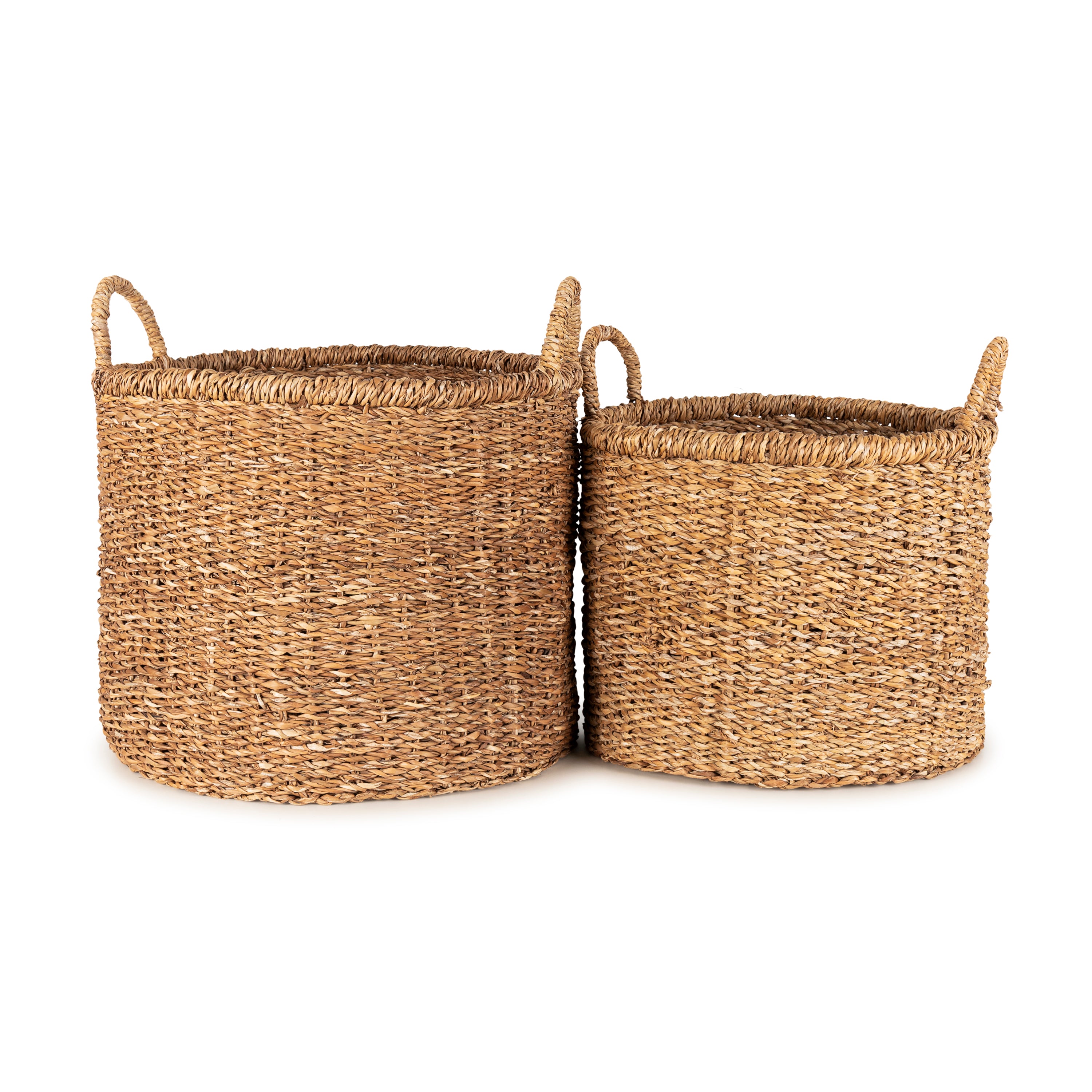 Olly & Rose Large Set 2 Premium Woven Seagrass Handmade Storage Baskets 45 and 40cm Diameter Large Baskets