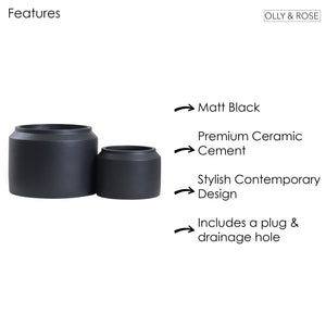 Porto Ceramic Jar Pot Set - Dark Grey Charcoal