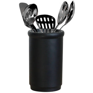 Provence Ceramic Cement Utensil Holder - 18cm tall - Kitchen or Bathroom Holder for Utensils or Cutlery - Matt Black