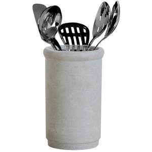 Provence Ceramic Cement Utensil Holder - 18cm tall - Kitchen or Bathroom Holder for Utensils or Cutlery - Natural Grey