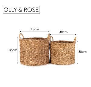 Olly & Rose Large Set 2 Premium Woven Seagrass Handmade Storage Baskets 45 and 40cm Diameter Large Baskets