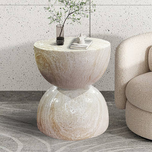 Fibrestone Table 40cm Diameter Curved Premium Side Table and Coffee Table Natural Light Stone Colour