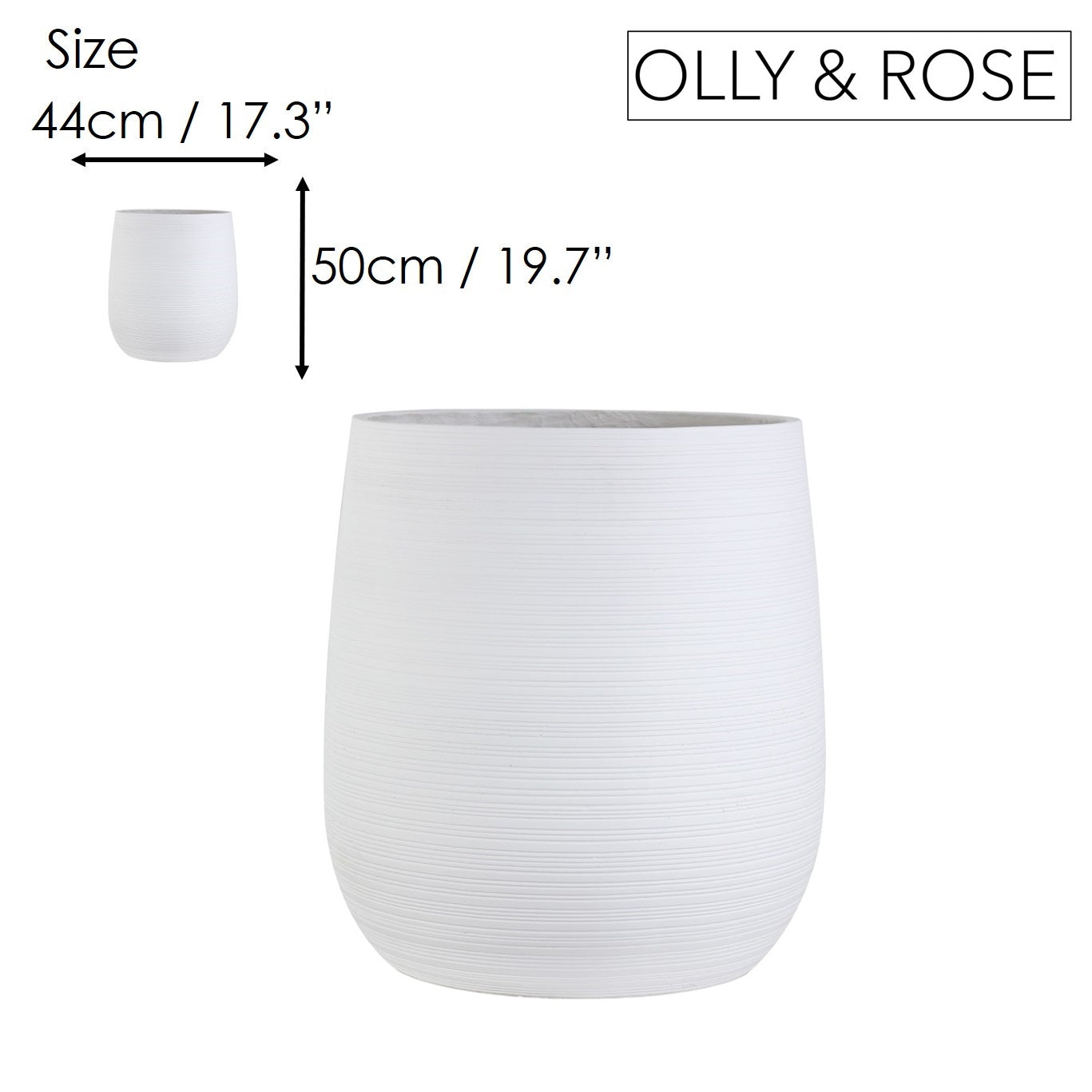 Olly & Rose Extra Large Plant Pot Patterned - Brushed White Garden Planter - XL Flower Pot  - H 50cm D 45cm