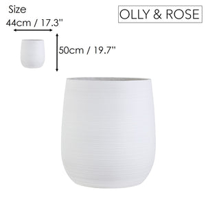 Olly & Rose Extra Large Plant Pot Patterned - Brushed White Garden Planter - XL Flower Pot  - H 50cm D 45cm