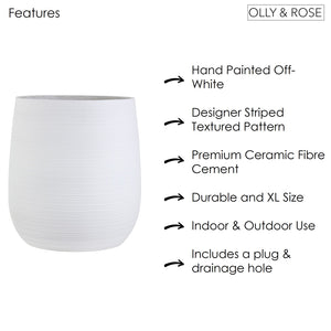 Olly & Rose Extra Large Plant Pot Patterned - Brushed White Garden Planter - XL Flower Pot  - H 50cm D 45cm