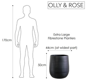 Olly & Rose Extra Large Plant Pot Patterned - Charcoal Black Garden Planter - XL Flower Pot  - H 50cm D 45cm