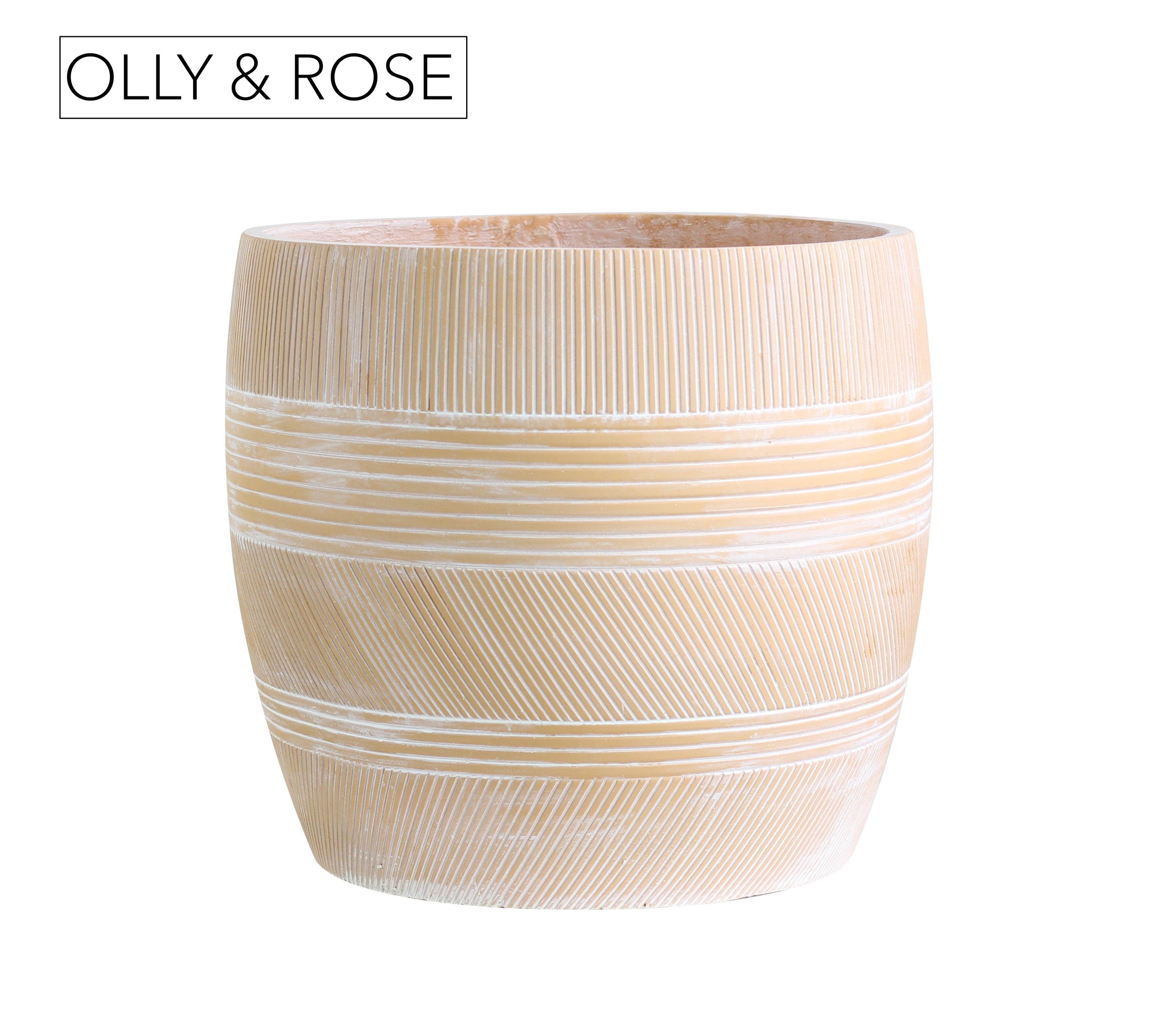 Olly & Rose Extra Large Plant Pot Patterned - Fibre Cement Terracotta Garden Planter - XL Flower Pot  - H 50cm D 44cm