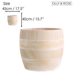 Olly & Rose Extra Large Plant Pot Patterned - Fibre Cement Terracotta Garden Planter - XL Flower Pot  - H 50cm D 44cm