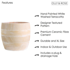 Olly & Rose Extra Large Plant Pot Patterned - Fibre Cement Terracotta Garden Planter - XL Flower Pot  - H 50cm D 44cm