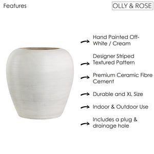 Olly & Rose Extra Large Indoor and Outdoor Planter - Aged White Vase Planter - 39cm XL