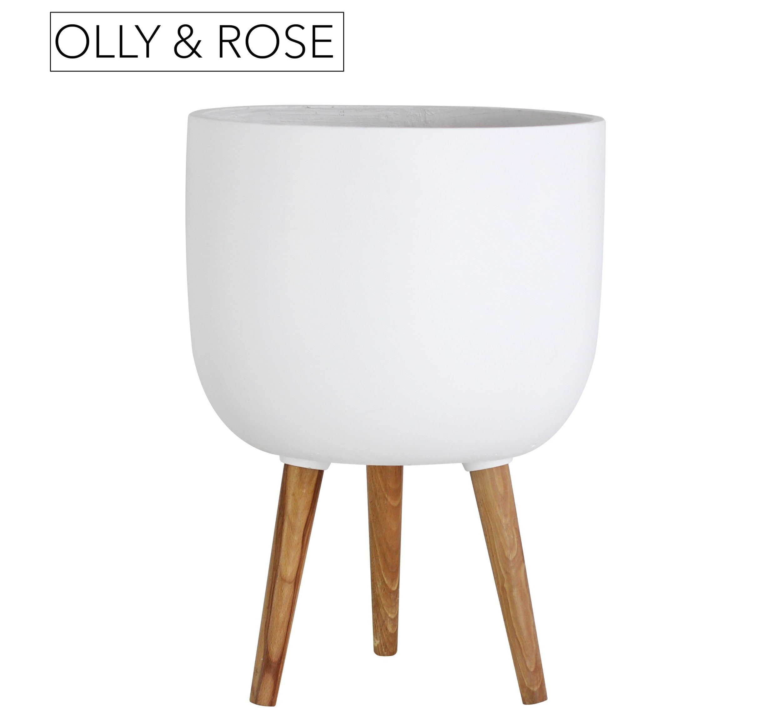 Olly & Rose Extra Large Plant Pot Stand - White Garden Planter Stand 38cm - Patterned XL Flower Pot with Stand