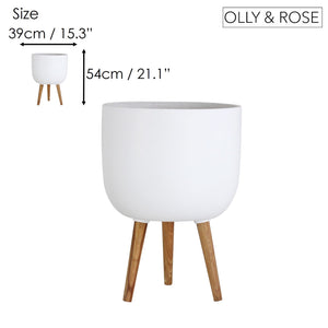 Olly & Rose Extra Large Plant Pot Stand - White Garden Planter Stand 38cm - Patterned XL Flower Pot with Stand