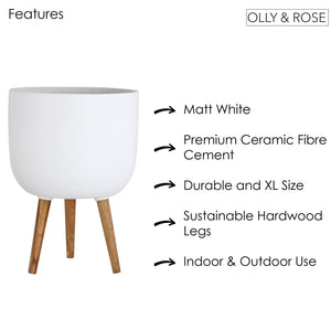 Olly & Rose Extra Large Plant Pot Stand - White Garden Planter Stand 38cm - Patterned XL Flower Pot with Stand