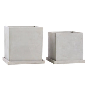 Mykonos Square Pot Set with Saucers - Light Grey - Square