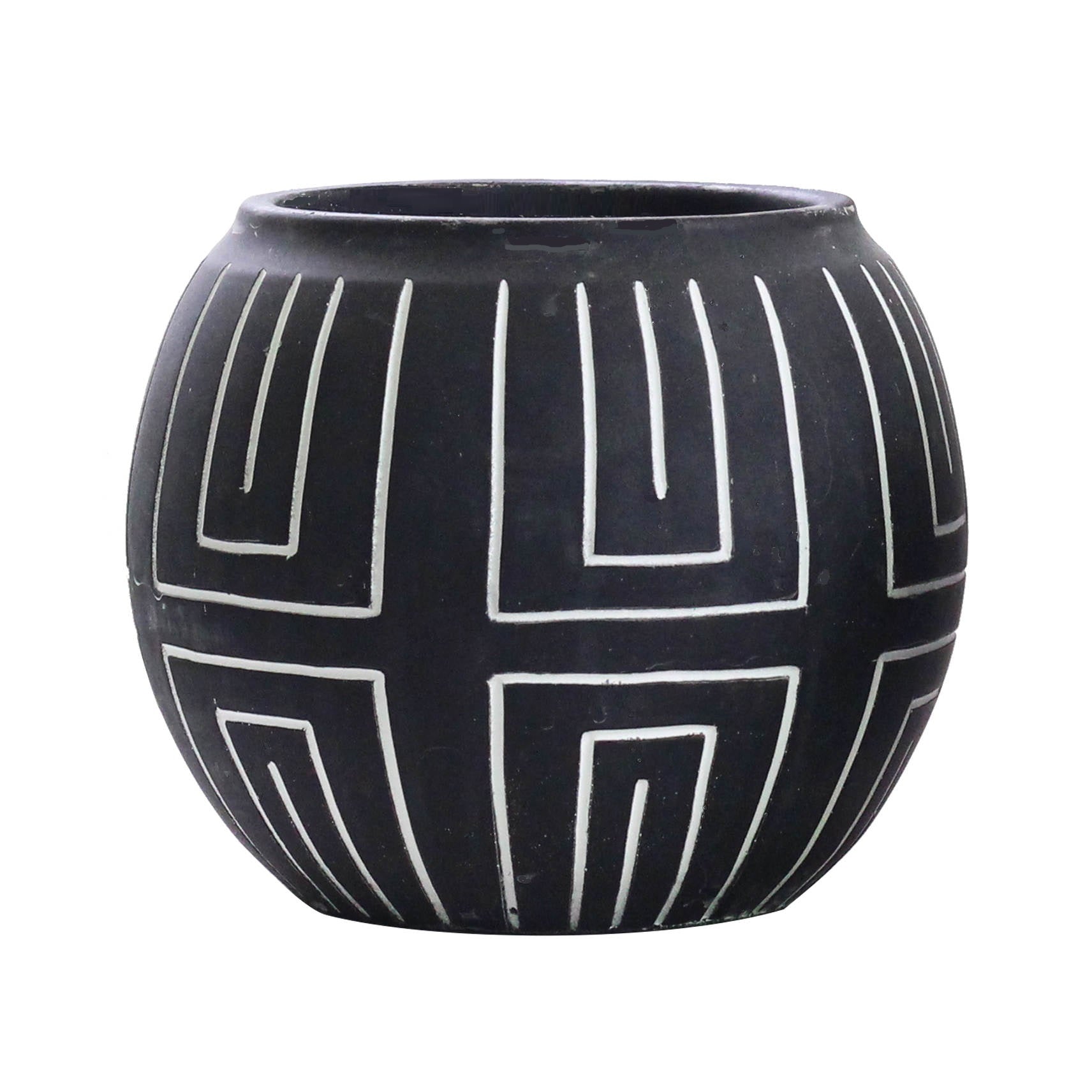 Nile Line Pattern Plant Pot - Black