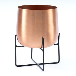 Marrakesh Copper Plant Stand with Plant Pot - Metal Plant Pots Indoor Planter Large