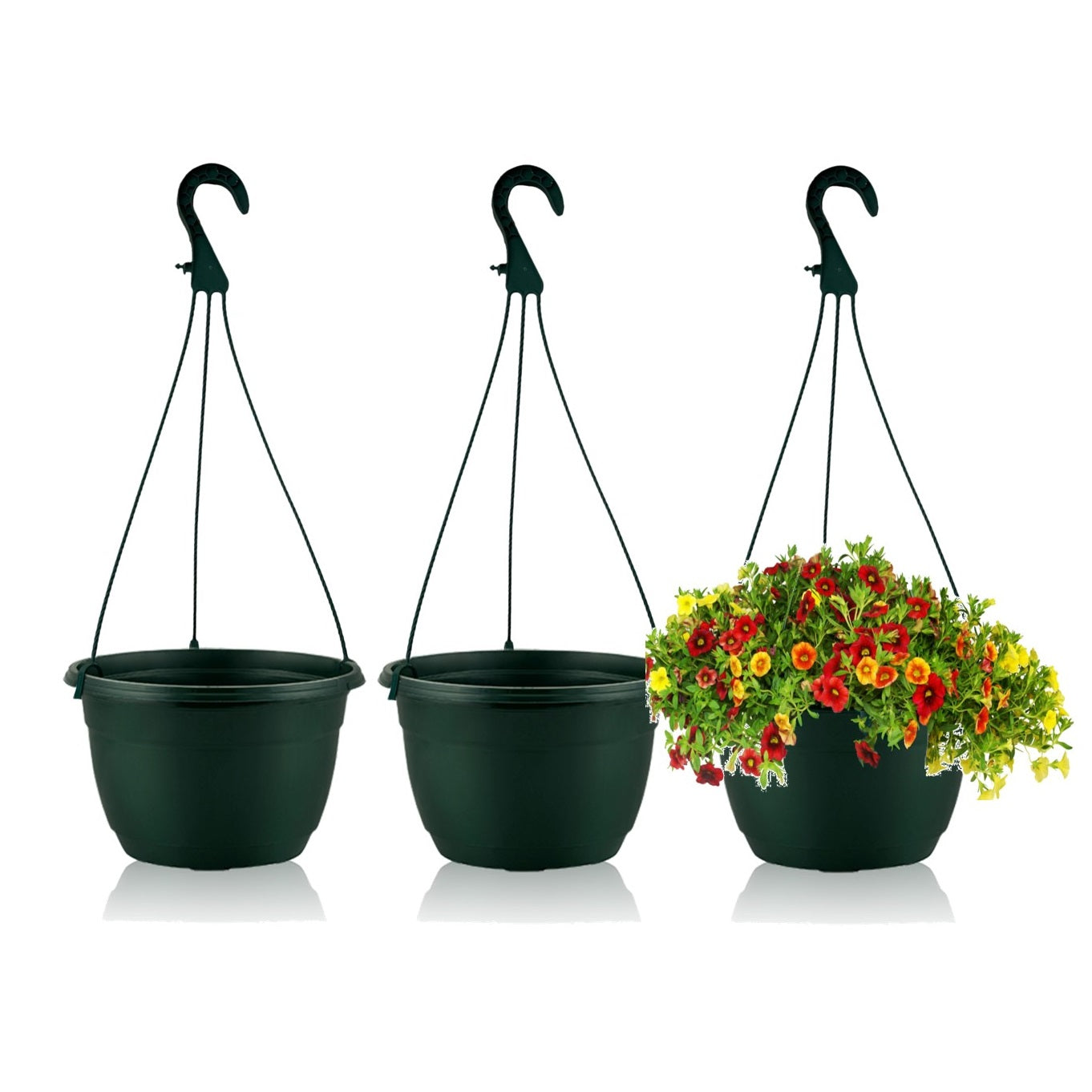 25cm Hanging Plant Pots - Dark Green - Set 3