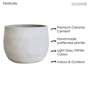 Barcelona Ceramic White Grey Plant Pot - Large - 25cm