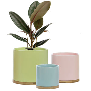 Gelato Ceramic Plant Pots with Bamboo Saucers - Set 3