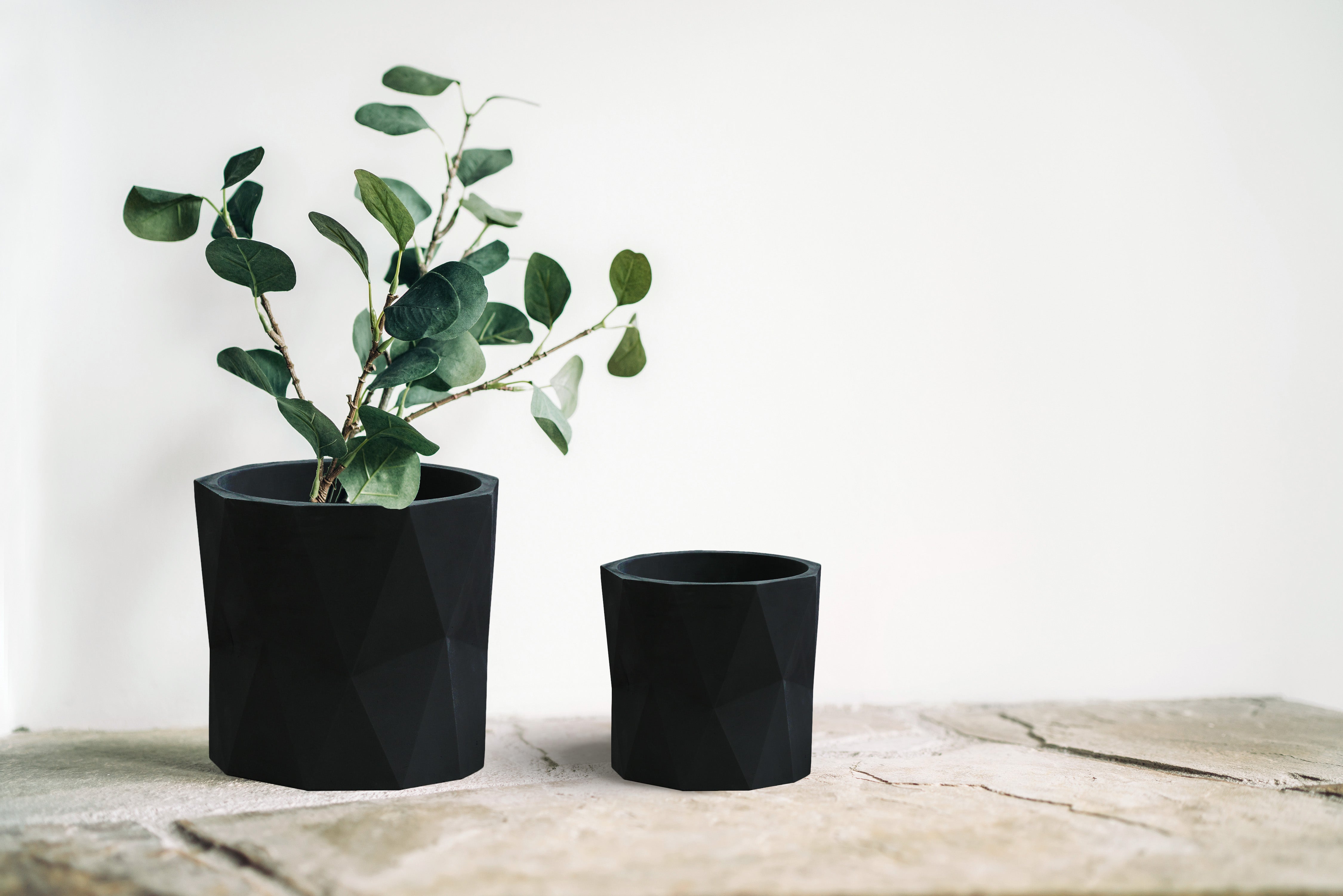 Geometric Plant Pots - Black Ceramic - Set 2