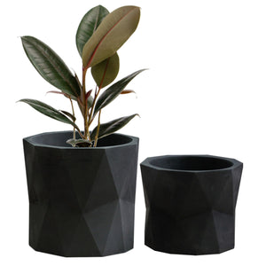 Geometric Plant Pots - Black Ceramic - Set 2