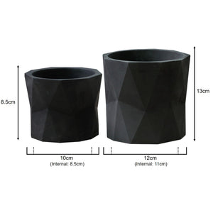 Geometric Plant Pots - Black Ceramic - Set 2