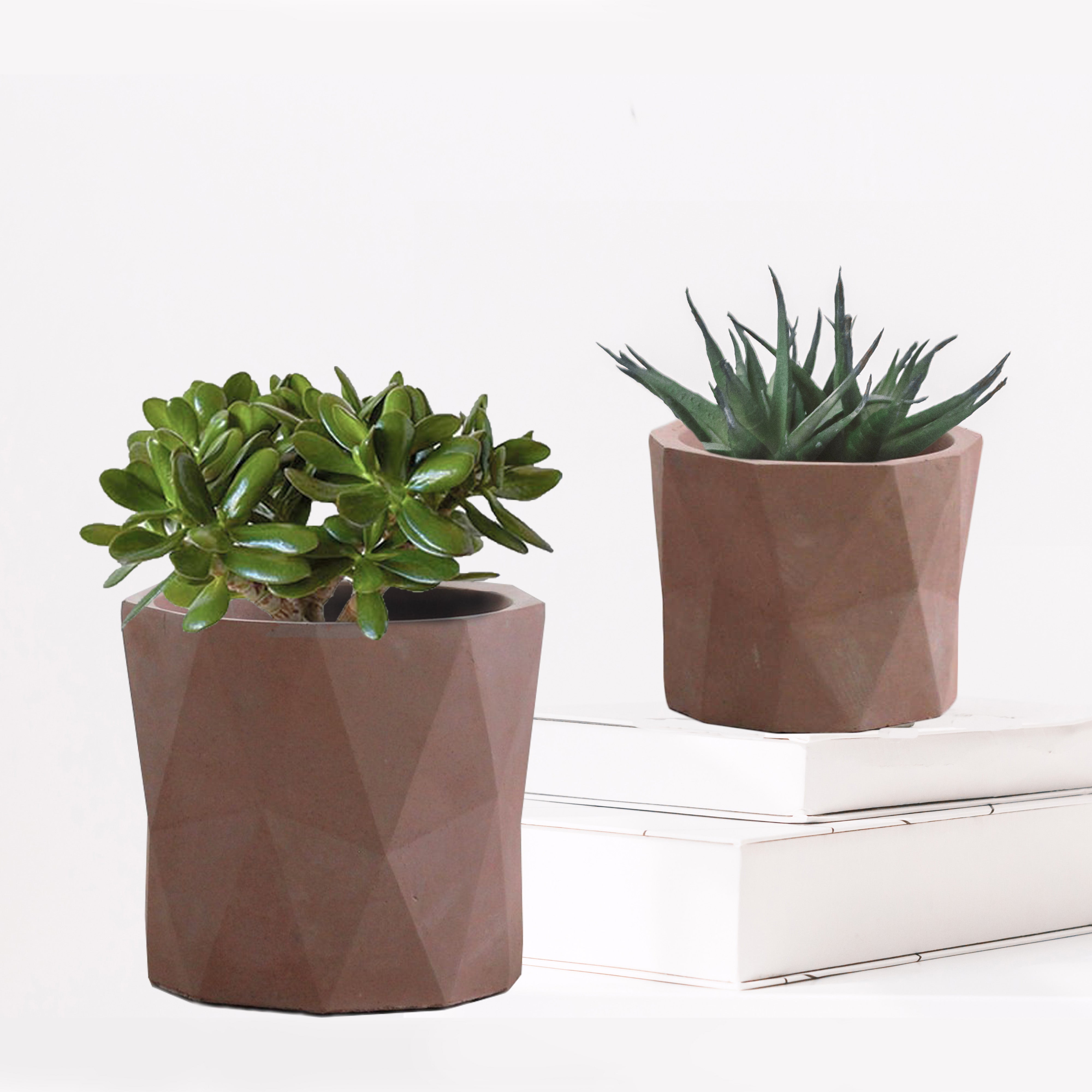 Geometric Plant Pots - Earth Pink Ceramic - Set 2