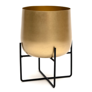 Marrakesh Gold Plant Stand with Plant Pot - Metal Plant Pots Indoor Planter Large