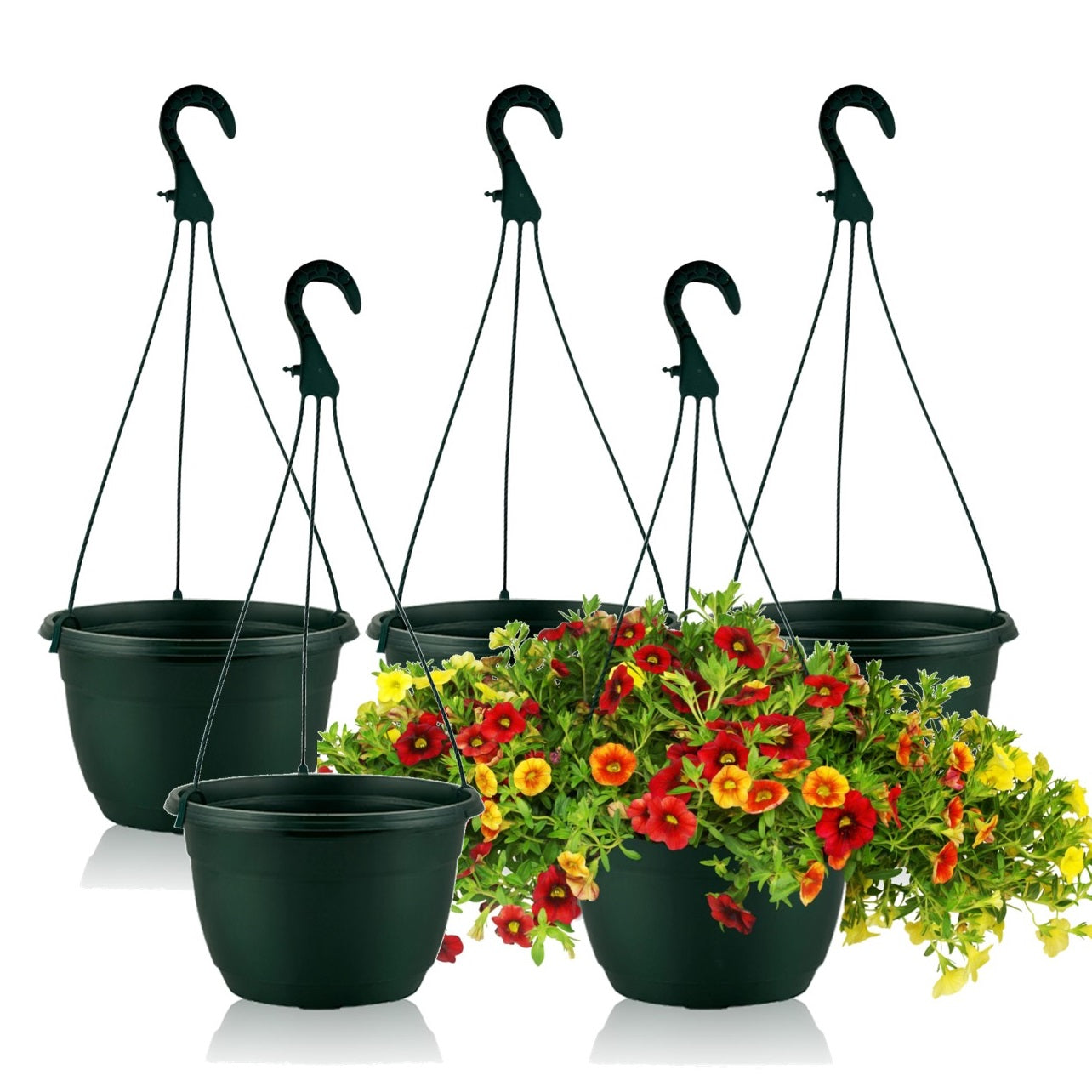 25cm Hanging Plant Pots - Dark Green - Set 5